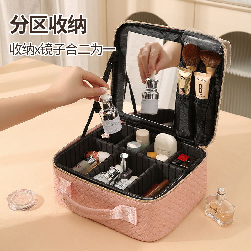 Beilian large-capacity cosmetic bag portable travel high-value cosmetic case with mirror classification cosmetic storage box
