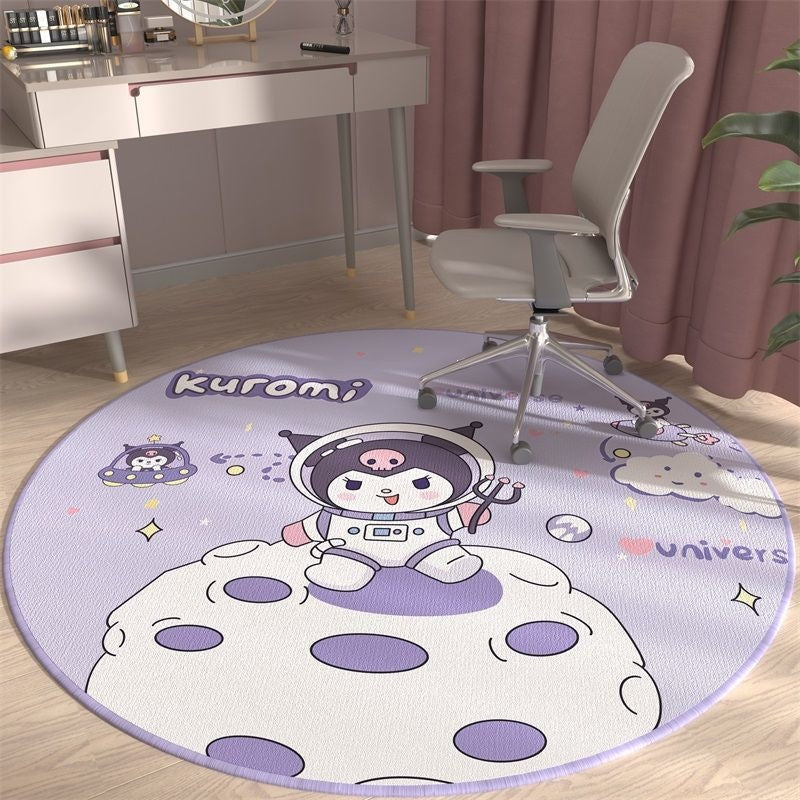 Cute kuromi round rug for living room, computer chair mat for study, foot pad for dressing table in cloakroom, bedside blanket for bedroom