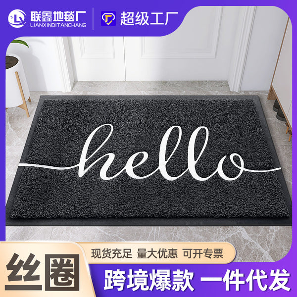 Cross-border delivery hello floor mat  hot-selling explosion door entry carpet foot mat household silk ring