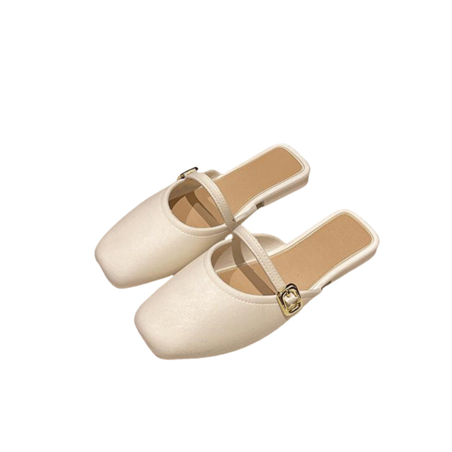Baotou slippers women's non-slip sandals outwear office lazy one-leg half slippers breathable k-style flats