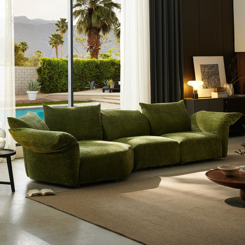 All-steel frame living room irregular fabric sofa, cream-colored chenille modular sectional sofa for large apartments