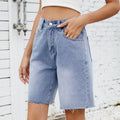 Fashion cross-border foreign trade summer new  independent station washed straight-leg casual hemmed denim shorts women's fashion