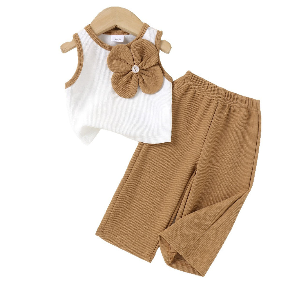 Kids clothing cross-border exclusive for european and american girls new arrival children's white vest + brown pants children's clothing