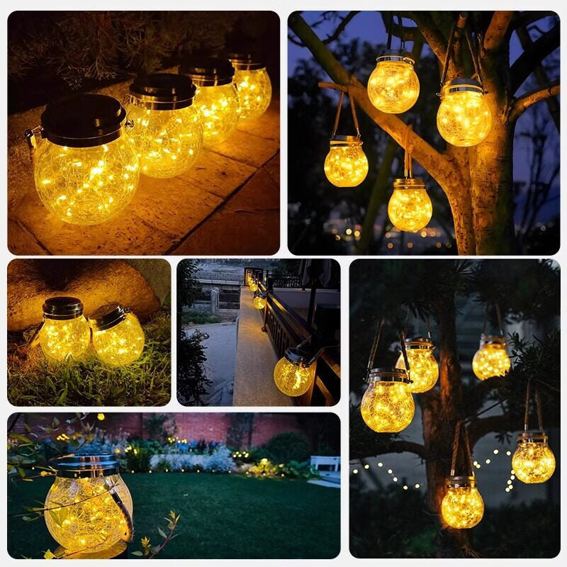Solar powered outdoor waterproof led garden lights - decorative crackle tree hanging lights for balcony and garden ambiance night lighting