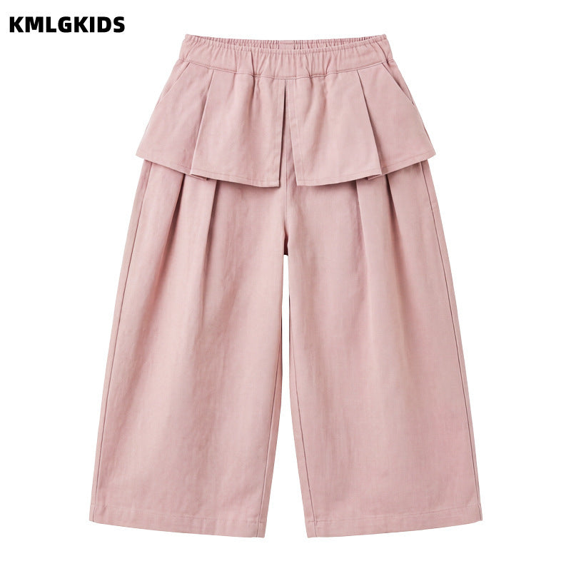 autumnew arrivalgirl side curtain lacestraight-leg pantsk-styleeasiest for matchcasualfashionruffles pants