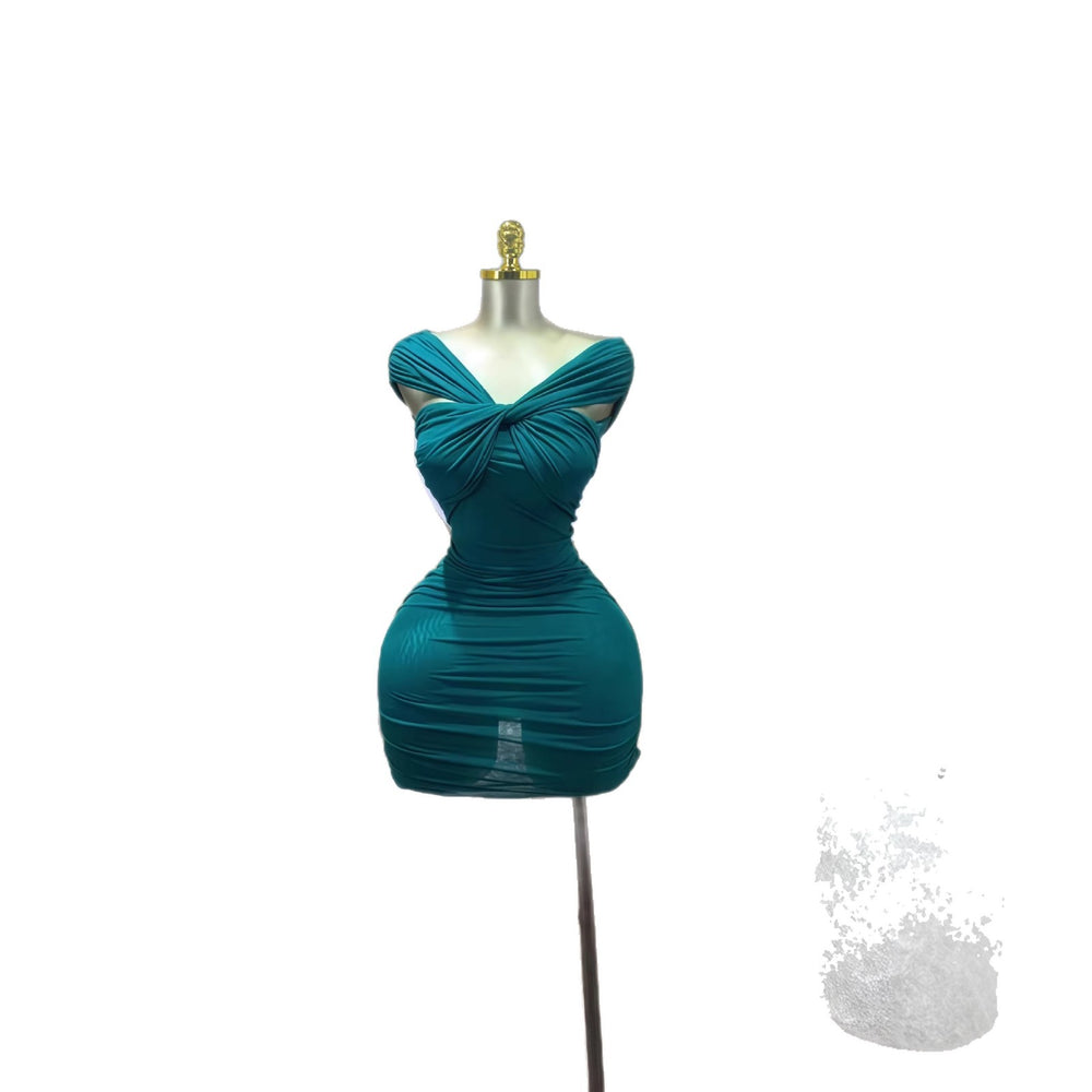 European and american cross-border women's spring  new arrival: solid color sleeveless bandeau ruched bodycon mini dress