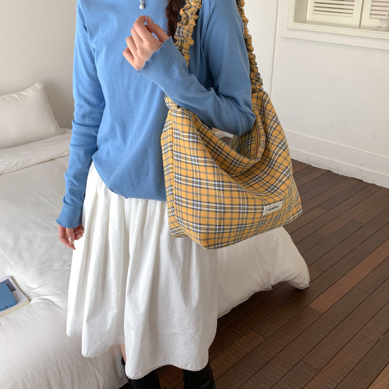 Korean style retro plaid bag - women's large capacity versatile commuter crossbody bag - minimalist chic underarm bag/shoulder bag