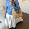 Korean style retro plaid bag - women's large capacity versatile commuter crossbody bag - minimalist chic underarm bag/shoulder bag