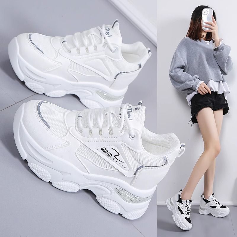Inner height increase dad shoes women 2024 summer new popular small versatile casual sports mesh white shoes women