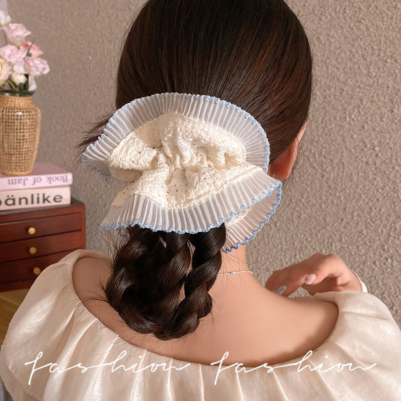 French girl lace double-layer scrunchie hair tie - extra large headband, high-end elastic hair rope