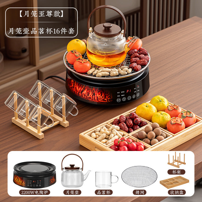 Full screen imitation charcoal electric ceramic stove tea making set glass teapot health tea stove indoor tea making equipment