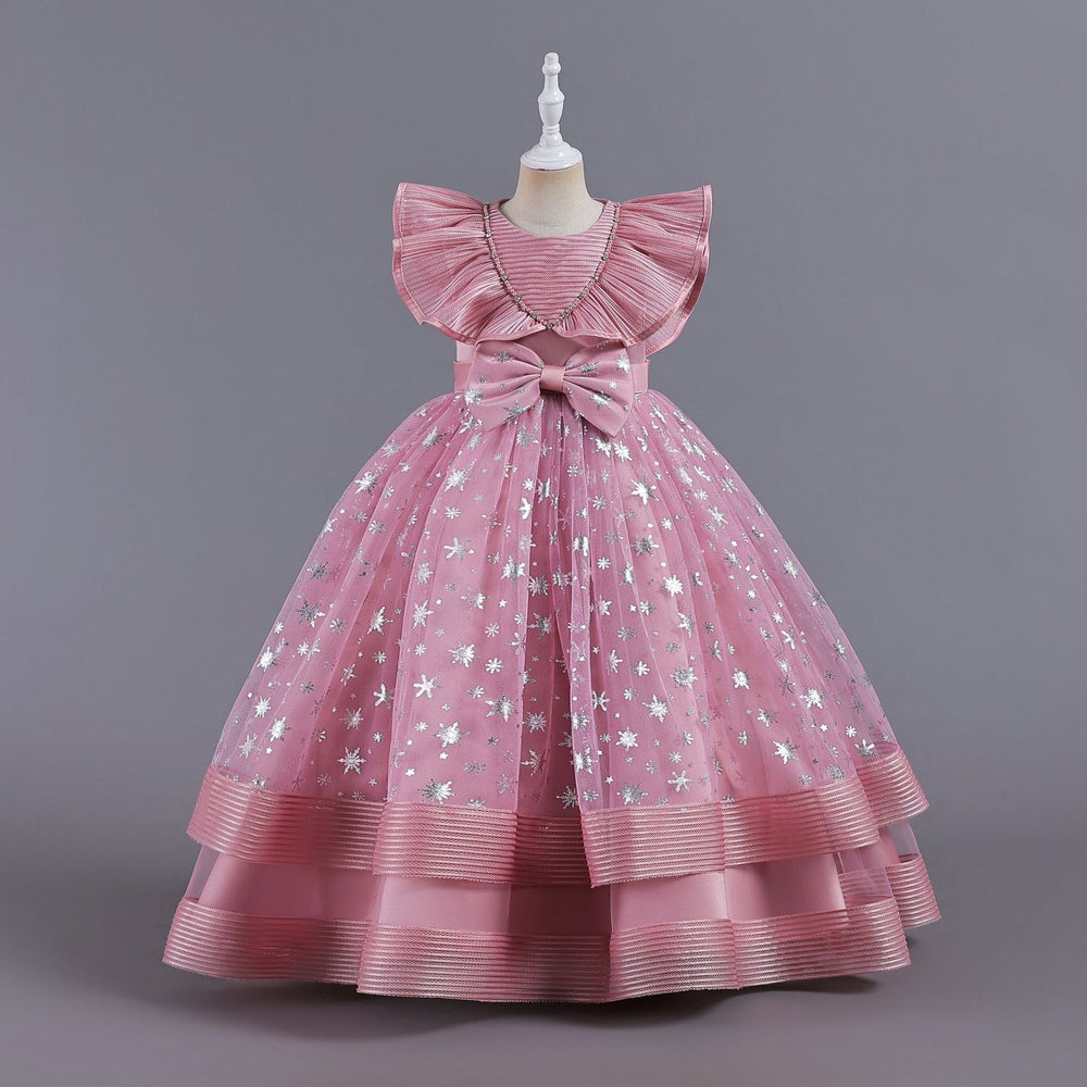 New in stock children's skirt small flying sleeves kids dress princess dress girls piano performance dress kids dress