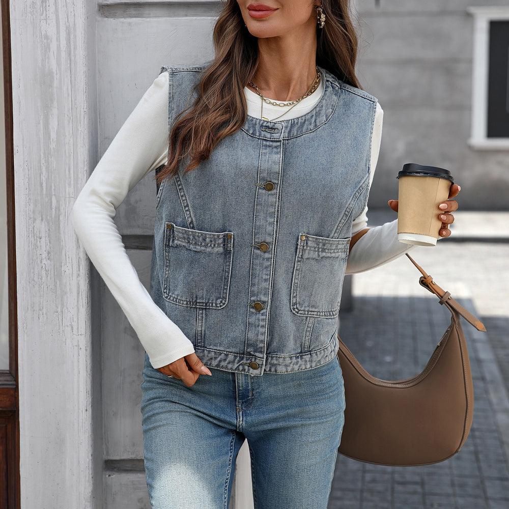 Fashion cross-border export  independent station new arrival denim vest waistcoat fashion denim sleeveless vest for women