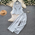 Lazy style pink shirt loose pantstwo-piece set female spring autum light mature waist tie backfashionableelegantsuit