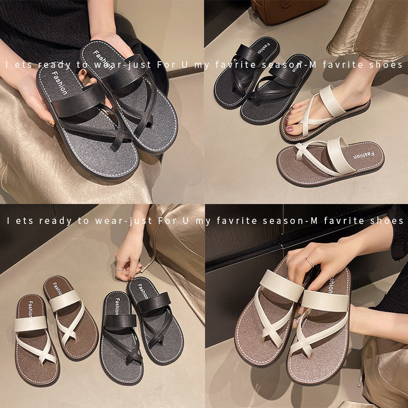 Women's slippers 2025 summer outdoor wear korean style sandals retro elegant french fairy style soft flat bottom beach sandals