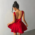 new  square neck sleeveless dress - women's slim fit red a-line mini dress for weddings