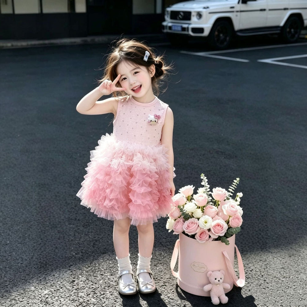 Pink mesh dress for girls - summer  new collection - baby girl mesh tutu dress