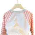 New spring/autumn girls' pink cartoon kitten striped base layer sweatshirt, casual cute long-sleeve t-shirt for baby girls, children's clothing