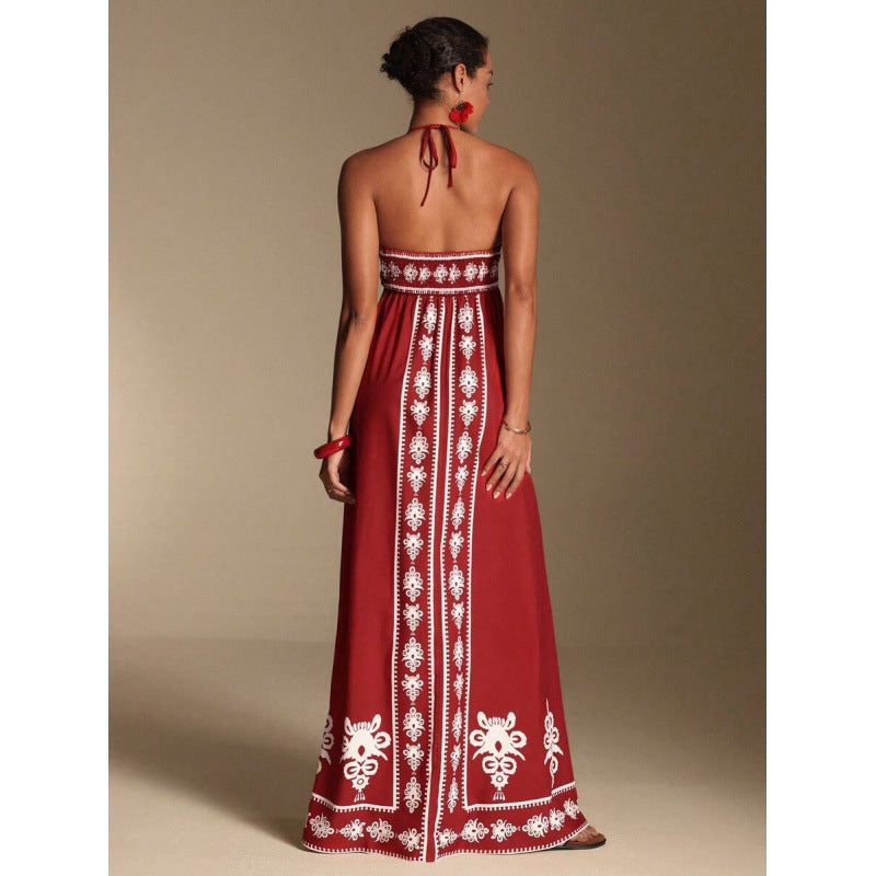 Amazon bohemian chic beach vacation print v-neck backless maxi slip dress