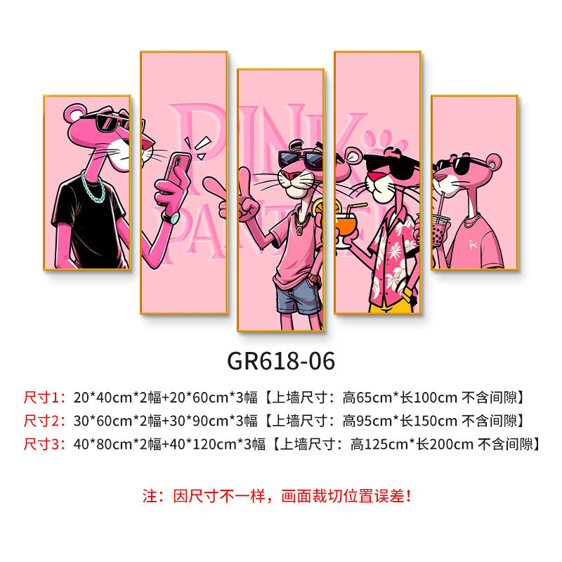 Chess and card room mahjong hall box strawberry bear creative hanging painting pink panther bedroom living room background wall decoration mural