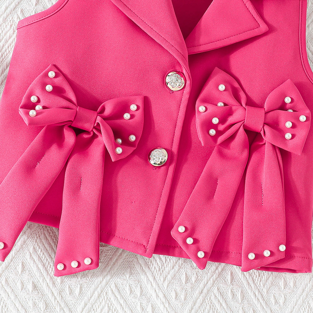 new girls' sweet bowknot three-piece suit: sleeveless vest + camisole + pleated skirt