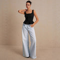 European and american style sweet square neck drawstring ruched camisole top - women's slimming, figure-flattering, ruffle hem, open back top