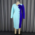 Personalized color block rose print dress - party banquet v-neck long sleeve midi evening gown
