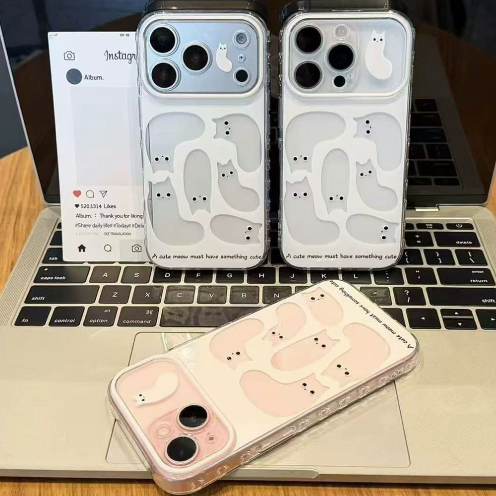 Suitable for apple 17promax mobile phone case, simple lines, cute cat, english iphone18 mobile phone protective case