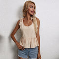new arrival cross-border fashion women's looseeasiest for match t-shirt u-neck strappy cotton and linen straight-leg camisole tops