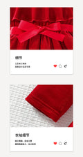 Girls' foreign trade dress - festive red off-the-shoulder design with ruffle trim, velvet fabric, bow accent, autumn/winter long sleeve dress for children
