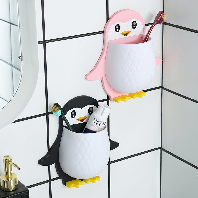 Creative penguin toothbrush holder makeup organizer dorm bathroom toothpaste bedside phone wall mount storage