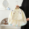 Girls' cardigan sweater princess dress two-piece set with embroidered floral tutu skirt - korean style knitted outfit for baby girls