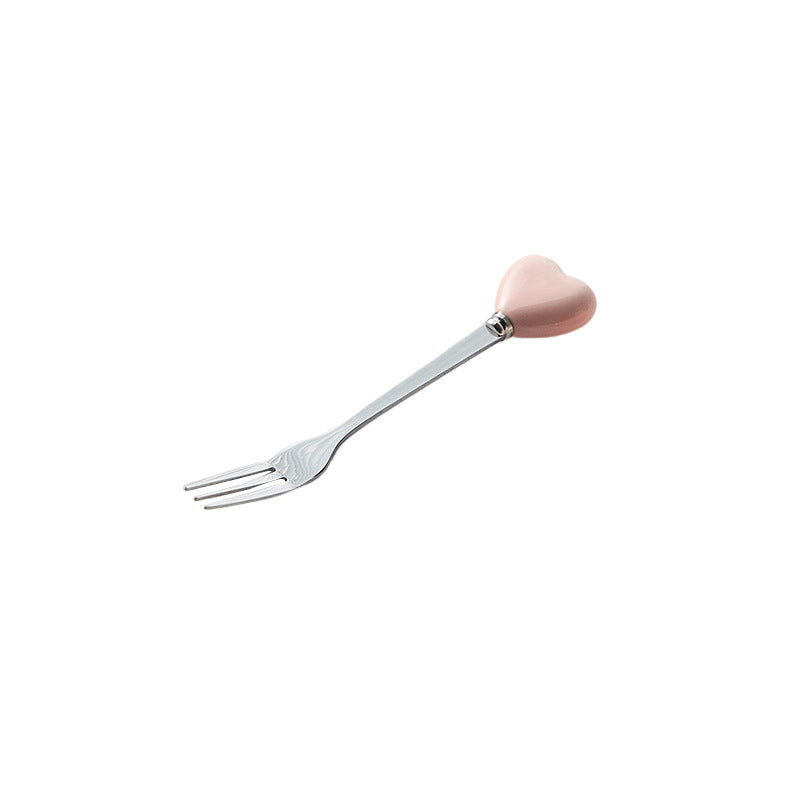 High-style ceramic handle forks, stainless steel household spoons, heart-shaped coffee stirrers, creative dessert spoons - wholesale