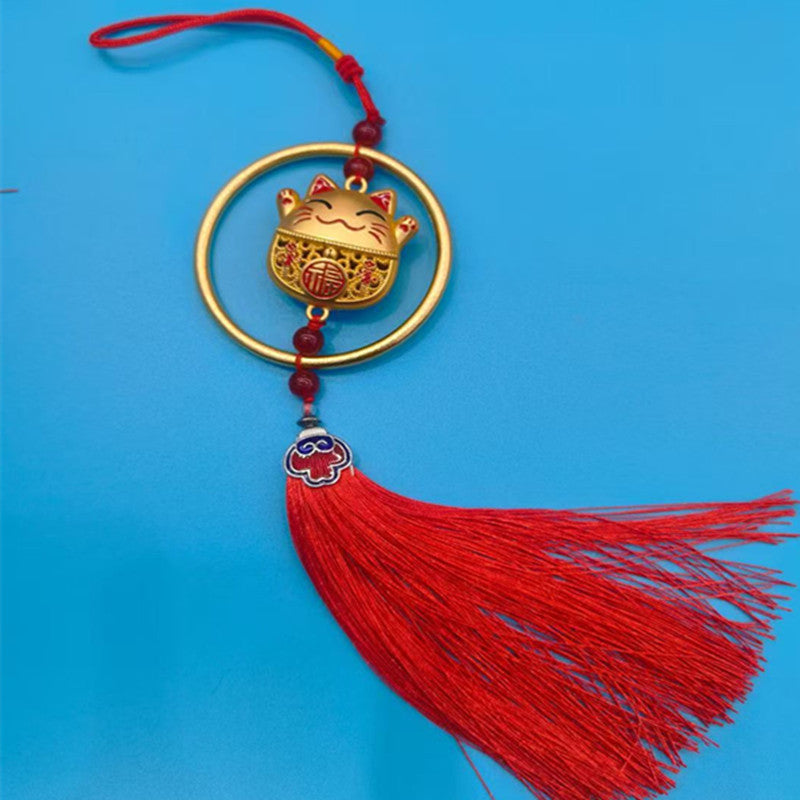 A bucket of gold car pendant retro brass car hanging lion painted car rearview mirror high-end car interior decoration pendant