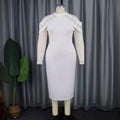 European and american design round neck party dress - lace trim long sleeve bodycon mini dress - bridesmaid dress