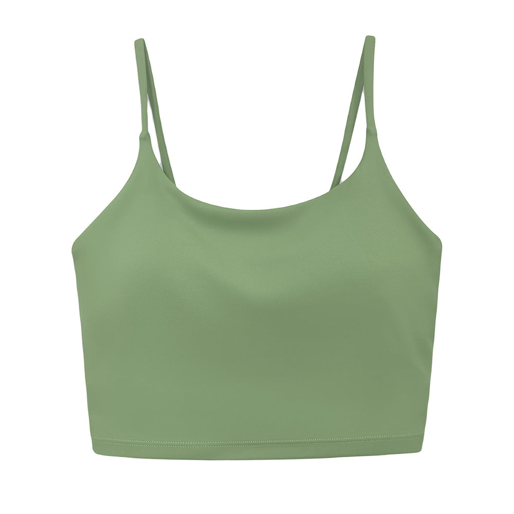 New solid color double-sided nylon semi-fixed cup training high-impact sports bra tight high-elastic fitness tank top for women