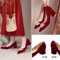 Autum wedding shoes for women with thick heels 6 new bride chinoiserie red fleece-lined xiuhe wedding dress two-wear high heels tiring feet