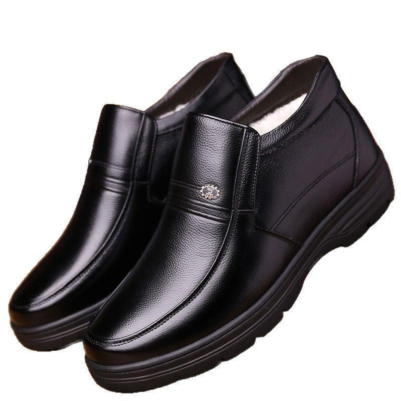 【genuine leather】men's winter cotton shoes - fleece lined, extra thick, warm wool high-top casual leather shoes, men's snow boots