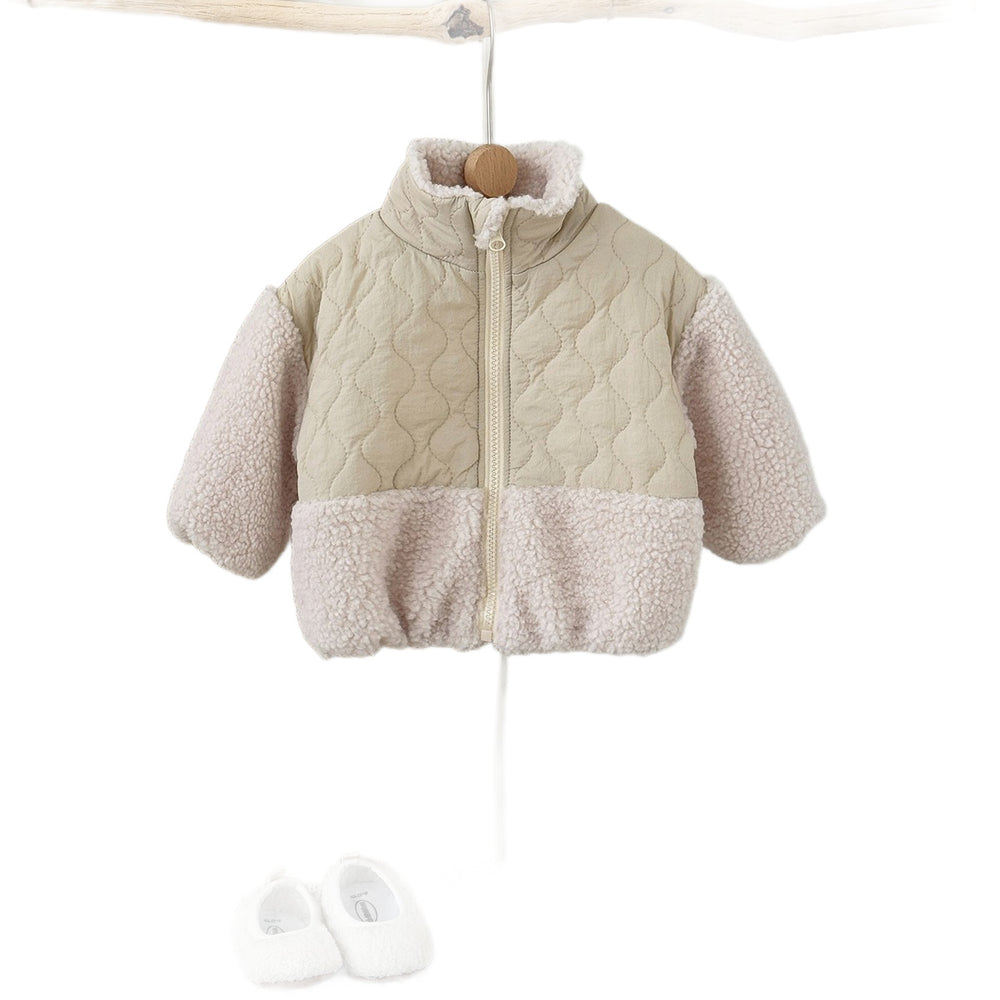 fall/winter new collection: kids' lambswool patchwork padded jacket - thickened warm outerwear for boys and girls, korean style stand collar with zipper closure