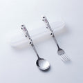 Portable storage cutlery set - cute cow design stainless steel children's dinnerware set: fork, spoon, and chopsticks