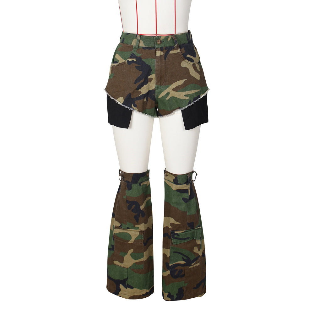 e-commerce european and american fashion ins sexy women's camouflage summer hot pants leg cover three-piece camouflage shorts
