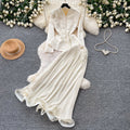 French chic v-neck embroidered jacket & high-waisted pleated skirt set - autumn collection, exquisite craftsmanship, effortless elegance