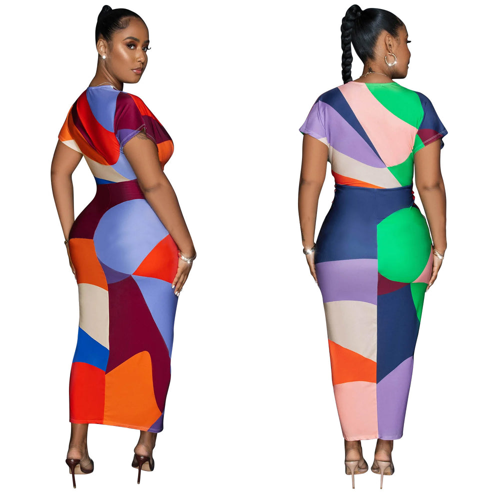 X6660 special offer: no returns or exchanges. please purchase with care. fashionable women's v-neck printed slit pleated maxi dress