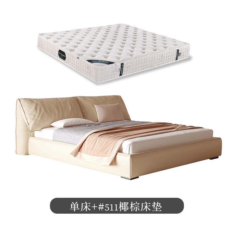 Foshan-made little elephant ear genuine leather soft-padded bed, italian minimalist cream style master bedroom wedding bed, double leather bed
