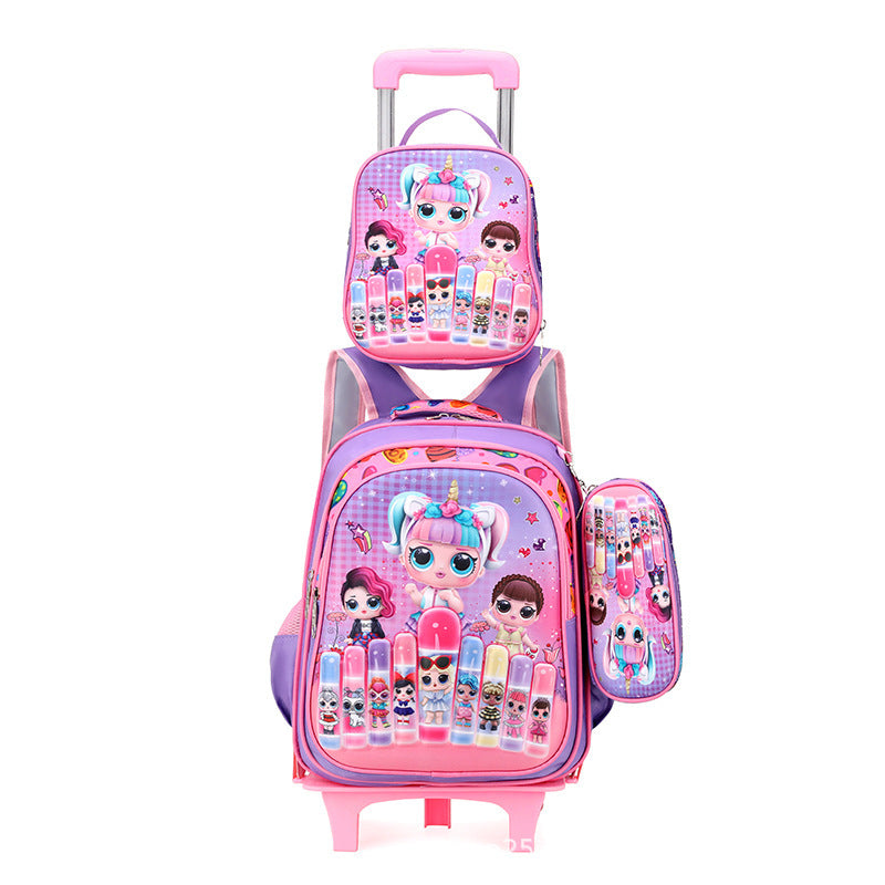 New  primary school students tie rod schoolbag 1-6 grades boys and girls backpack lunch bag cartoon children's bag