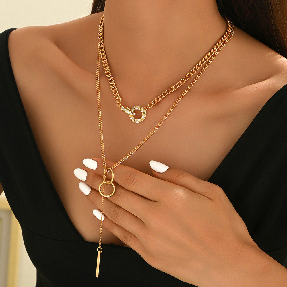 Long necklace wholesale european and american cross-border alloy diamond jewelry accessible luxury niche necklace women's tassel stacked clavicle chain