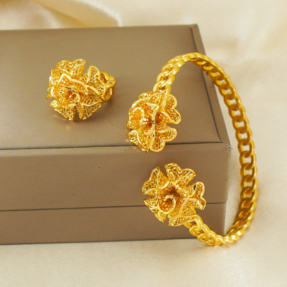 middle eastern women's luxury wedding bracelet and ring set - floral wedding bridal gift jewelry set