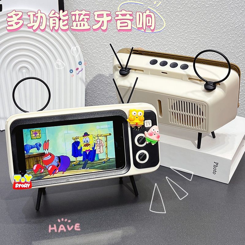 Vintage tv speaker - cute cartoon bluetooth speaker with phone stand - perfect for students & streaming
