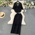 Korean style minimalist effortless outfit: knitted cardigan & high-waisted midi skirt set - trendy two-piece fashion
