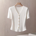 european and american cross-border e-commerce new v-neck knitted short-sleeve shirt solid color loose-fit base layer summer top